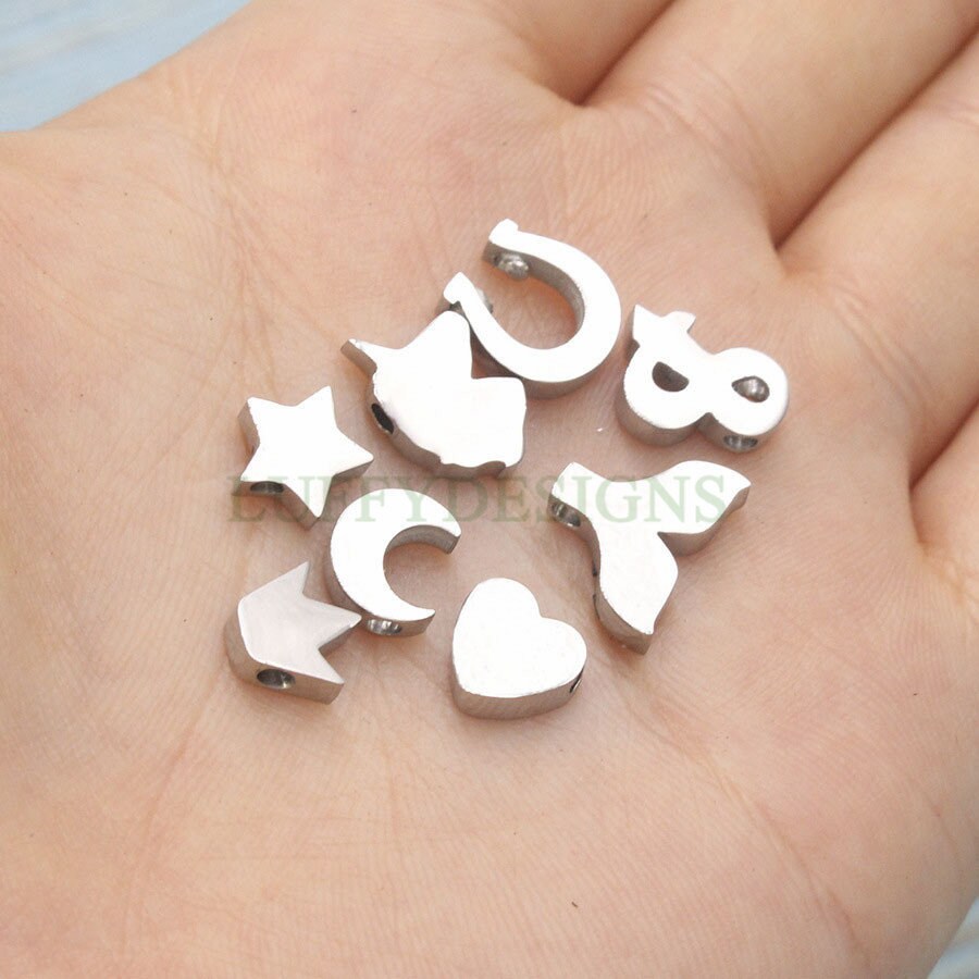 5pcs 3D Mermaid Tail Charms, Moon Charms, Unicorn Charms, Horseshoe Charms, & charms, Special Symbols Hole Beads, Mirror Polished Findings