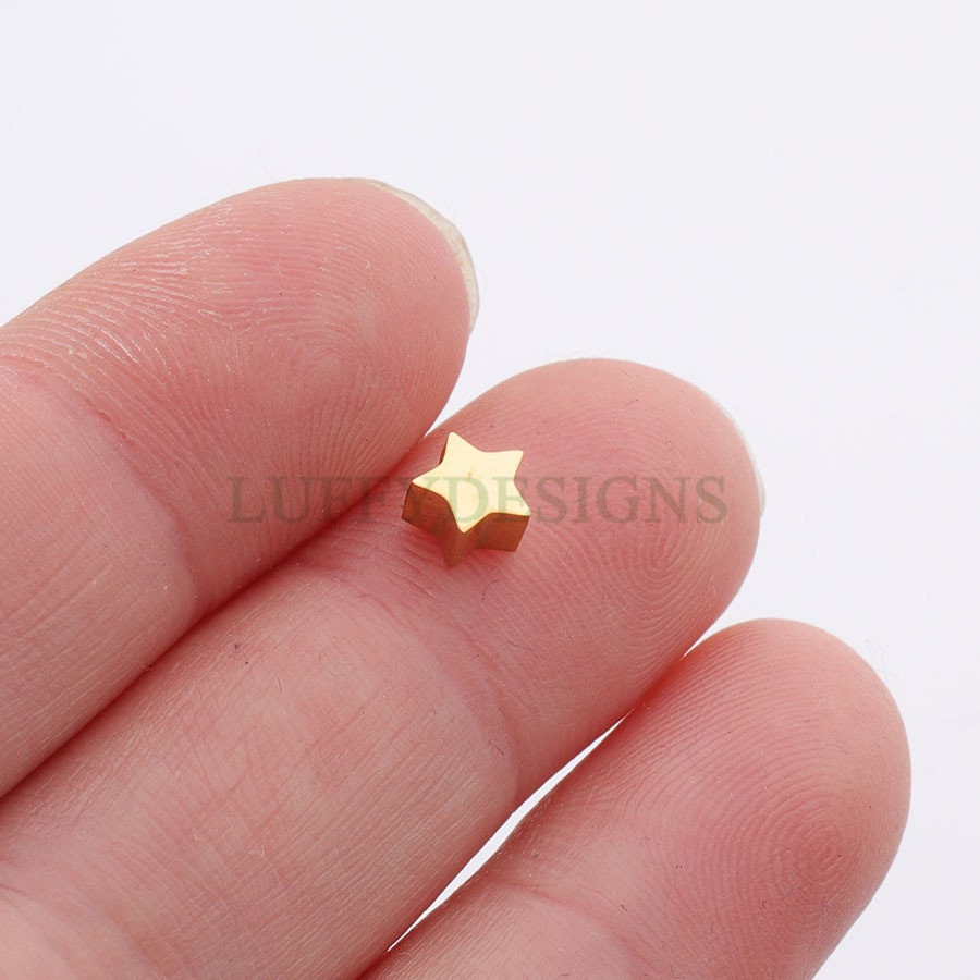 10pcs 3D Star Charms, Gold /Rose Gold plated Stainless Steel, Pentagram Beads, Five-pointed Star Pendants, Tiny Star Findings, 5mm/8mm