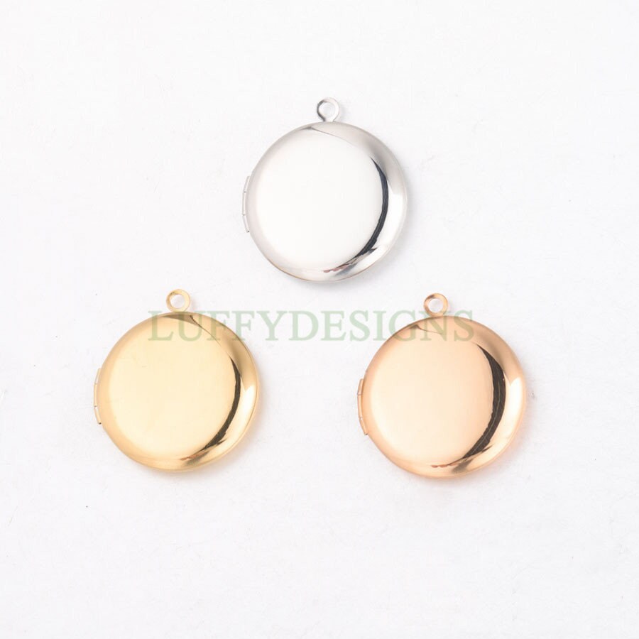 5pcs 25mm Gold Phase Box Lockets Charms, Openable Round Phase Box Lockets Pendant, DIY Photo Frame Supplies, Mirror Polished Stainless Steel