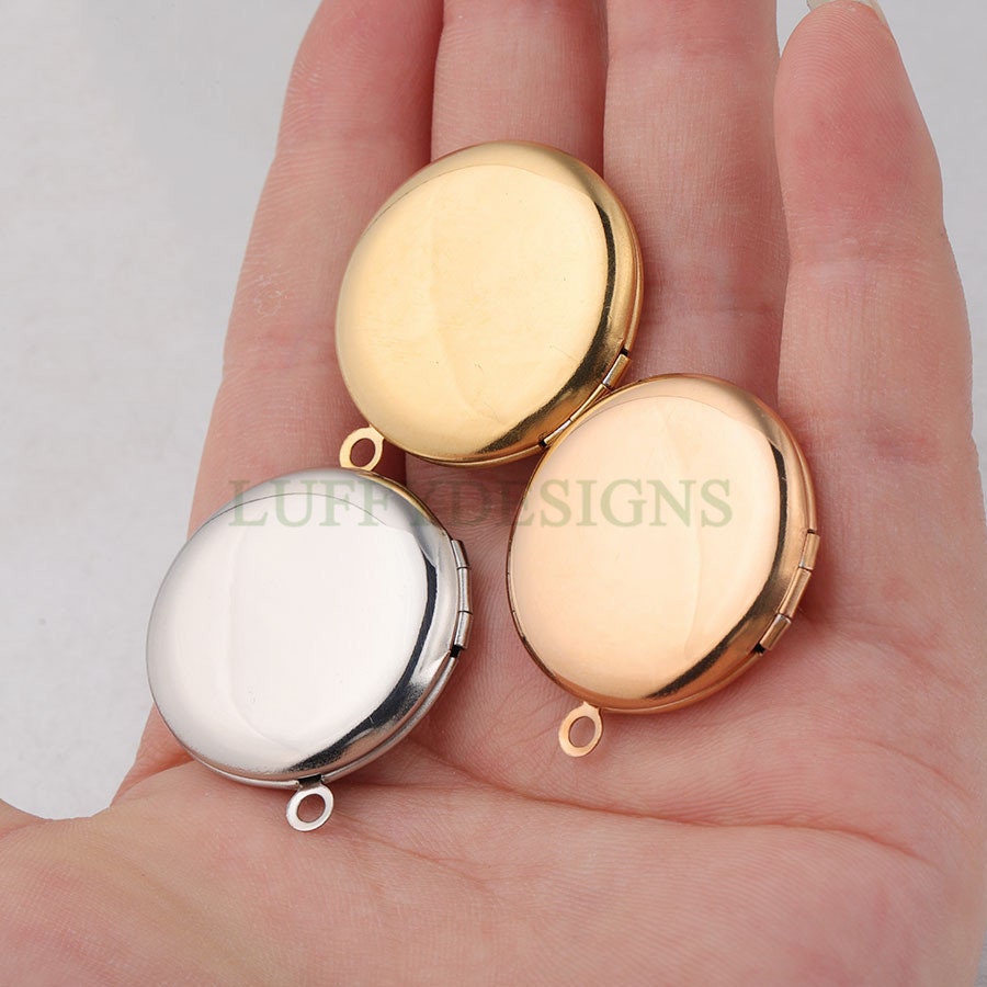 5pcs 25mm Gold Phase Box Lockets Charms, Openable Round Phase Box Lockets Pendant, DIY Photo Frame Supplies, Mirror Polished Stainless Steel
