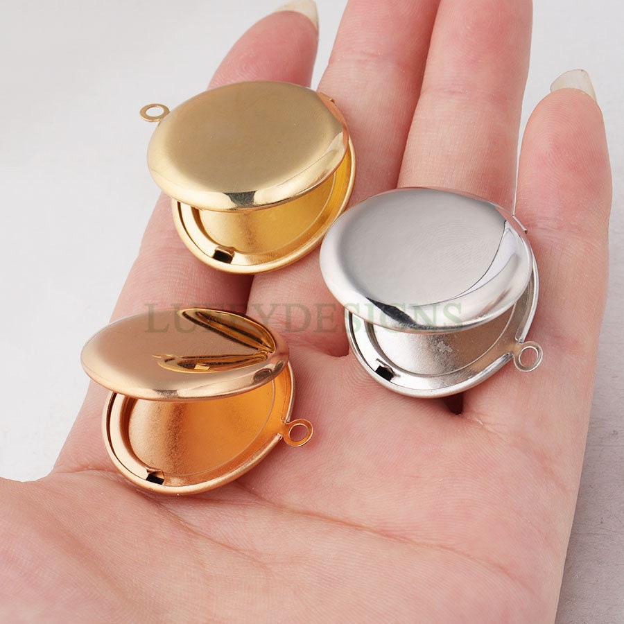 5pcs 25mm Gold Phase Box Lockets Charms, Openable Round Phase Box Lockets Pendant, DIY Photo Frame Supplies, Mirror Polished Stainless Steel