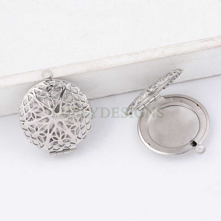 5pcs 27x32mm Hollow Phase Box Lockets Charms, Openable Round Photo Box Pendant, DIY Rainbow Photo Frame, Mirror Polished Stainless Steel