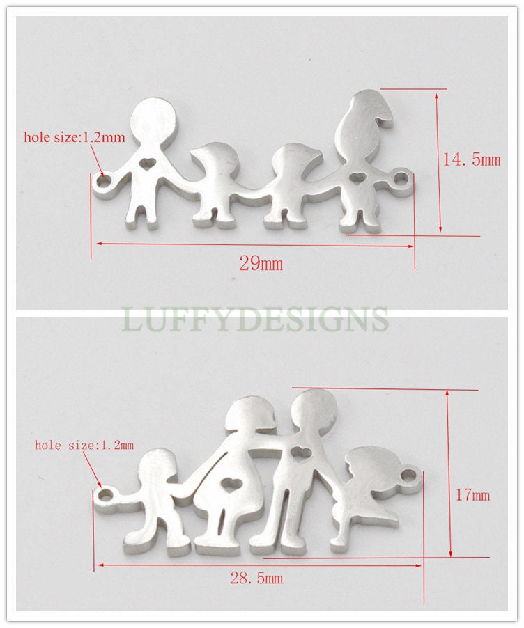 10pcs Family Charm Supply, 18k Gold Plated Stainless Steel, Parents and Children Charms, Father and Mother Charm Pendant,Gold Family Pendant