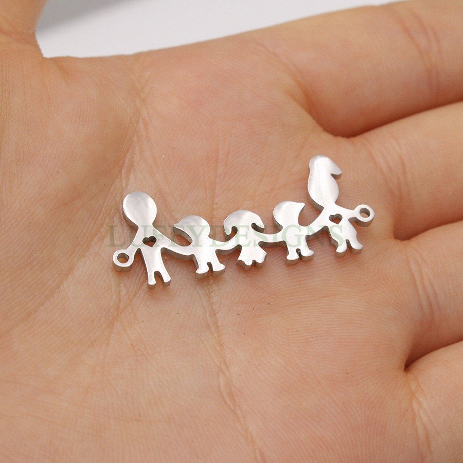 10pcs Family Charm Supply, 18k Gold Plated Stainless Steel, Parents and Children Charms, Father and Mother Charm Pendant,Gold Family Pendant