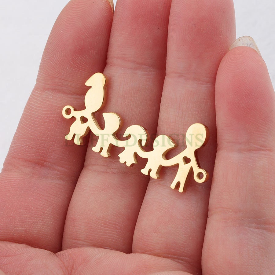 10pcs Family Charm Supply, 18k Gold Plated Stainless Steel, Parents and Children Charms, Father and Mother Charm Pendant,Gold Family Pendant