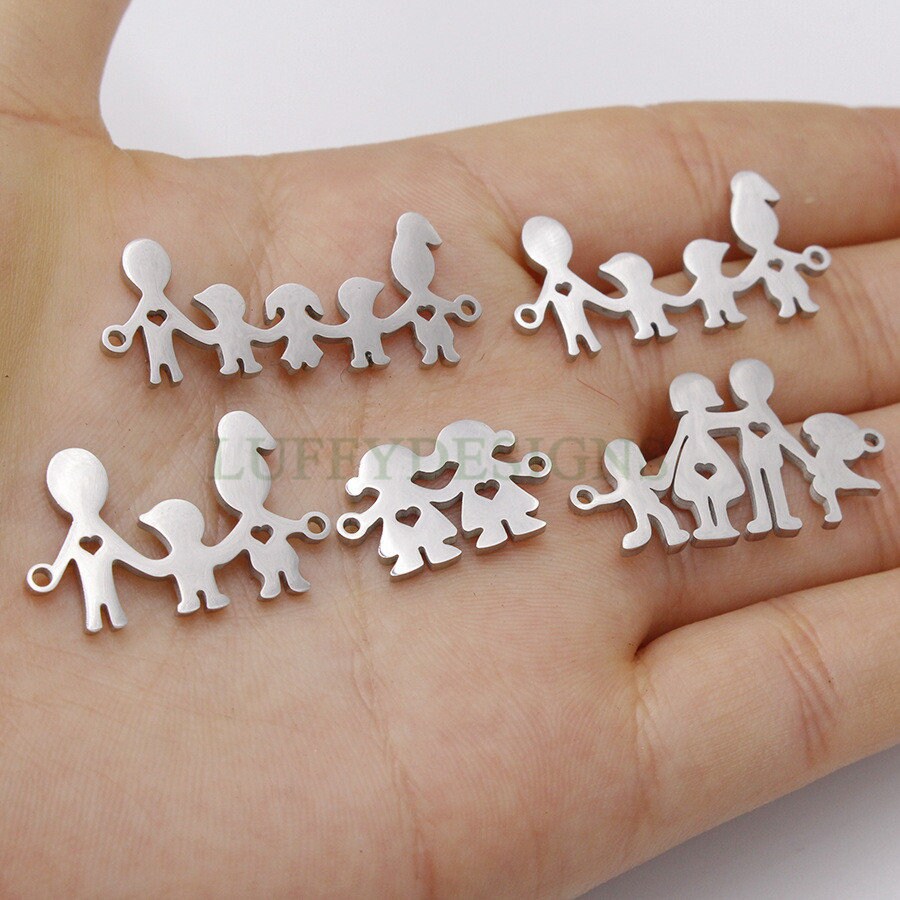 10pcs Family Charm Supply, 18k Gold Plated Stainless Steel, Parents and Children Charms, Father and Mother Charm Pendant,Gold Family Pendant