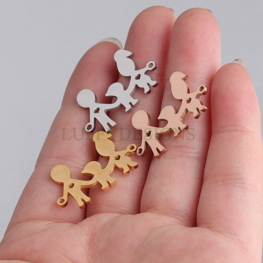 10pcs Family Charm Supply, 18k Gold Plated Stainless Steel, Parents and Children Charms, Father and Mother Charm Pendant,Gold Family Pendant