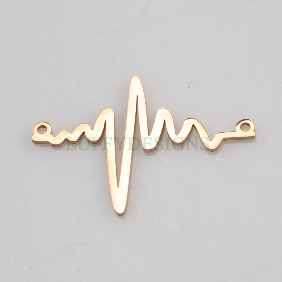 10pcs Heartbeat Charms, Gold/ Rose Gold Steel Findings, ECG Heartbeat Charm Pendant, Heartbeat Connector, Doctor/ Nurse Paramedic EMT charm