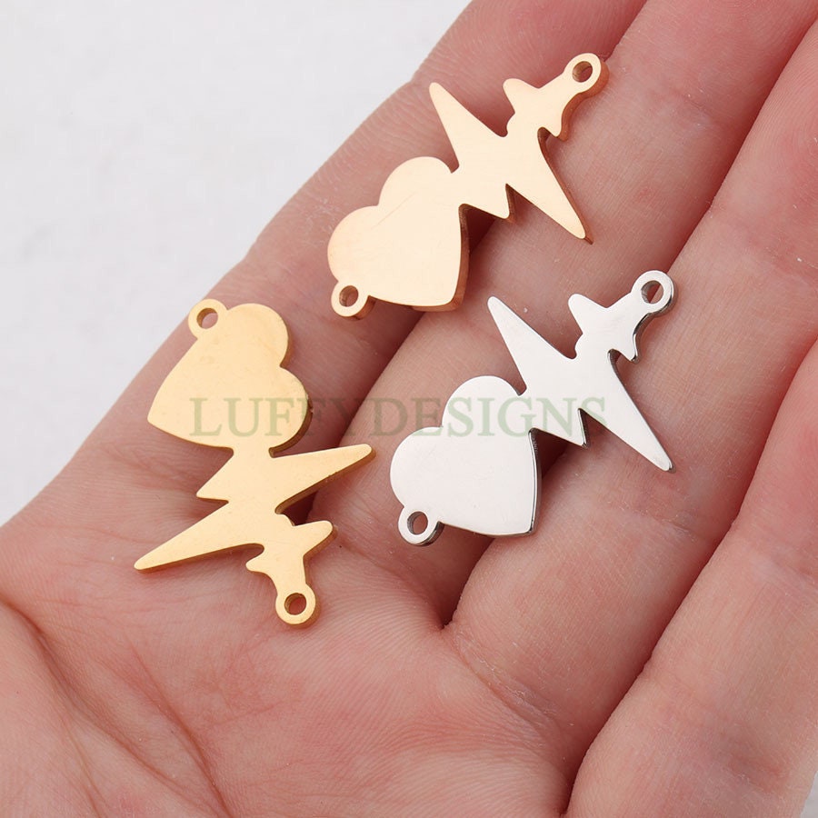 10pcs Heartbeat Charm, 18K Gold plated Stainless Steel, Heartbeat Connector, ECG Heartbeat Charm Pendant, Heart Charm, Love Charm, 20x28mm