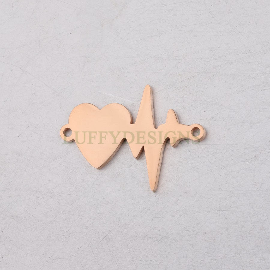 10pcs Heartbeat Charm, 18K Gold plated Stainless Steel, Heartbeat Connector, ECG Heartbeat Charm Pendant, Heart Charm, Love Charm, 20x28mm
