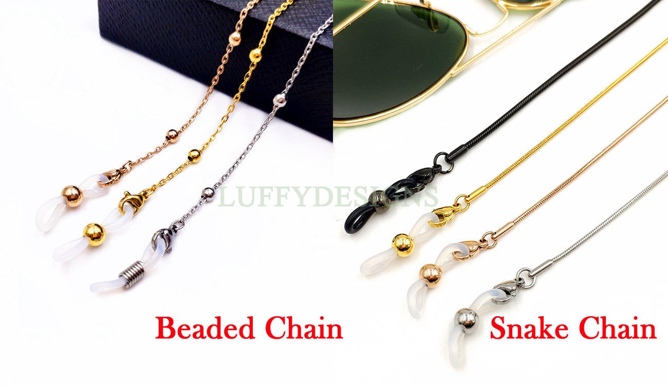 5pcs Eye Glass Stainless Steel Chains, Sunglass Chain, Eyeglass Holder Snake/Beaded Chain, 18k Gold /Rose Gold plated, Reading Glass Chain