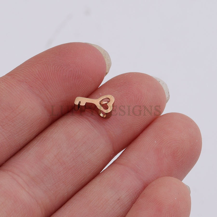 10pcs 3D Key Charms, Gold /Rose Gold plated Stainless Steel, 8x5mm Key Beads, Gold Key Pendants, Tiny Key Findings