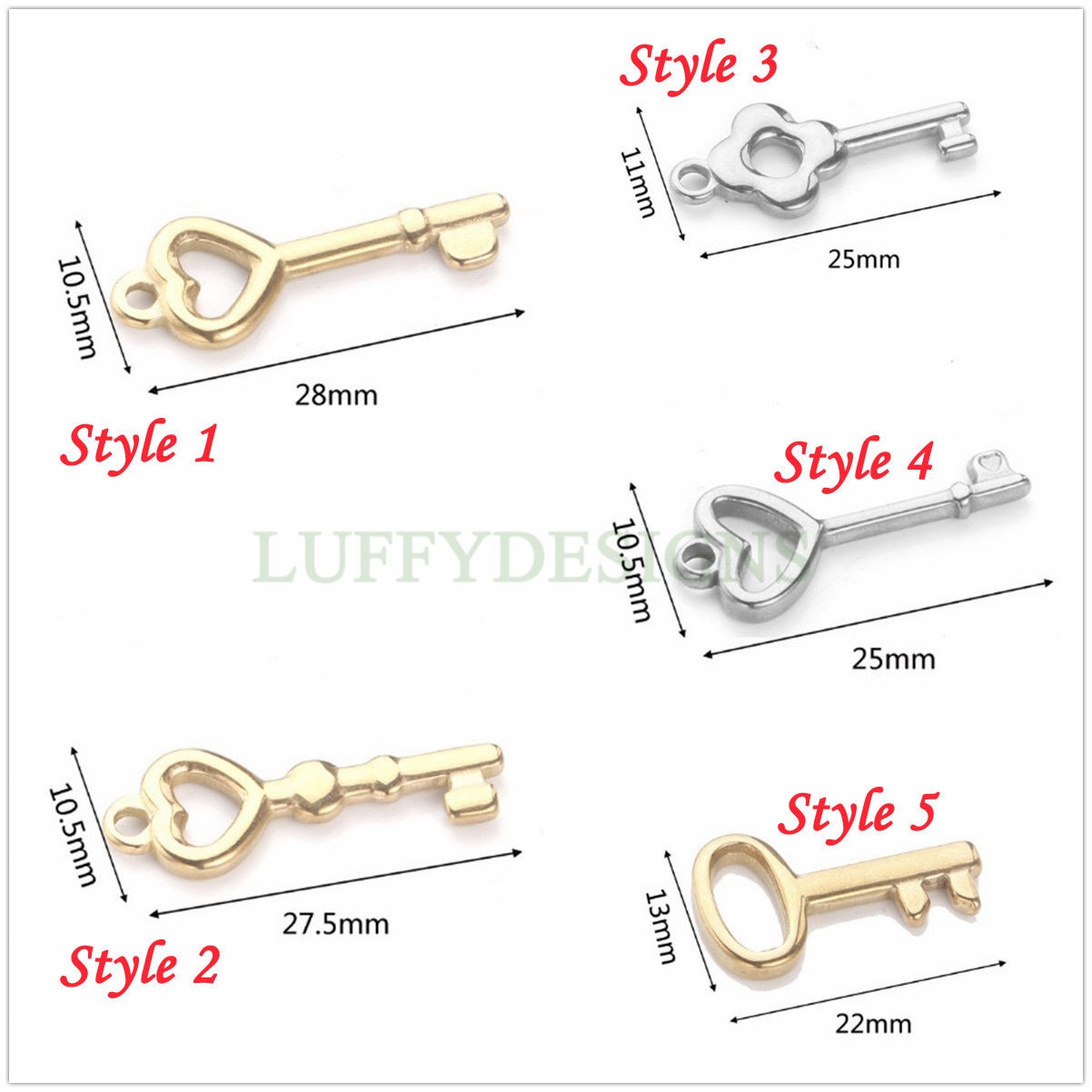 5pcs 3D Key and Lock Charms, Gold plated Stainless Steel, Gold Key and Lock Pendant, Tiny Key and Lock Charms, Jewelry Making Findings