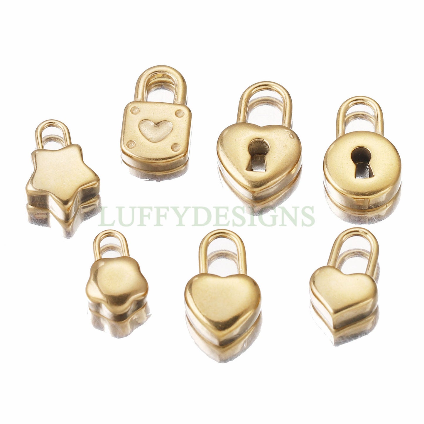 5pcs 3D Key and Lock Charms, Gold plated Stainless Steel, Gold Key and Lock Pendant, Tiny Key and Lock Charms, Jewelry Making Findings