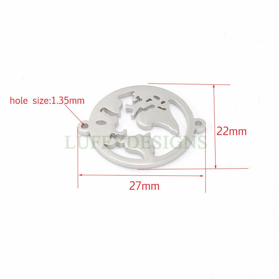 10pcs World Charm with Double Loops, World Map Pendant 27x22mm, Earth Charm, Globe Charm, Travel Jewelry, Stainless Steel World Map Charms
