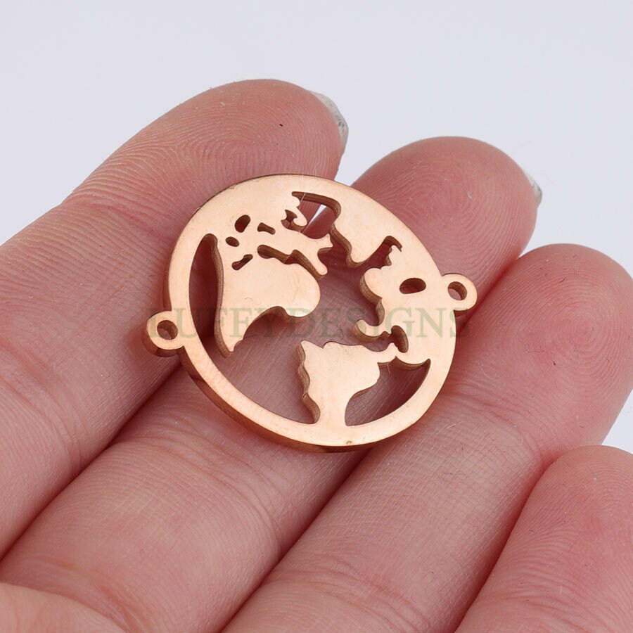 10pcs World Charm with Double Loops, World Map Pendant 27x22mm, Earth Charm, Globe Charm, Travel Jewelry, Stainless Steel World Map Charms