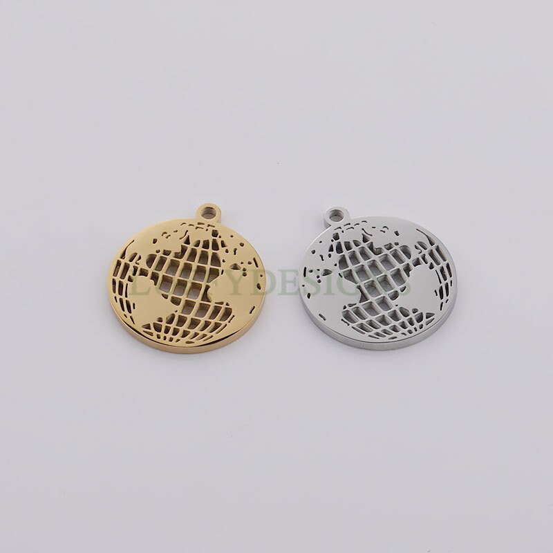 5pcs World Charm Pendants, World Map Pendant 18mm, Earth Charm, Globe Charm, Travel Jewelry, Stainless Steel World Map Charms, Earth Pendant