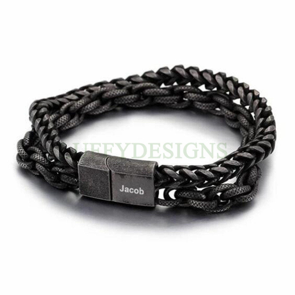 Personalized Punk Bracelet, Custom Name Bracelet, Men's Rock Bracelet, Christmas Gift For Men, Men's Motorcycle Bracelet, Father's Day Gift
