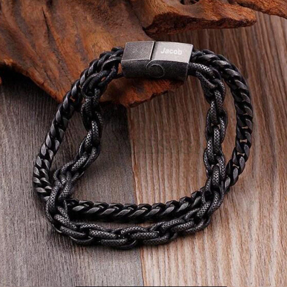 Personalized Punk Bracelet, Custom Name Bracelet, Men's Rock Bracelet, Christmas Gift For Men, Men's Motorcycle Bracelet, Father's Day Gift