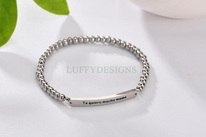Personalize Bar Bracelet, Ball Chain Bracelet, Custom Name Bracelet, Engraved Jewelry, Bridesmaid Gift For Her,Friendship Gift,Chrismas Gift