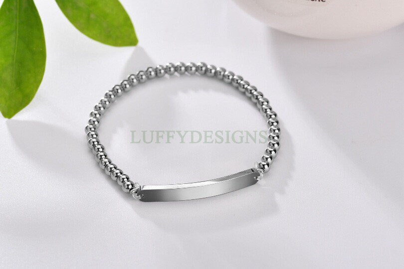 Personalize Bar Bracelet, Ball Chain Bracelet, Custom Name Bracelet, Engraved Jewelry, Bridesmaid Gift For Her,Friendship Gift,Chrismas Gift