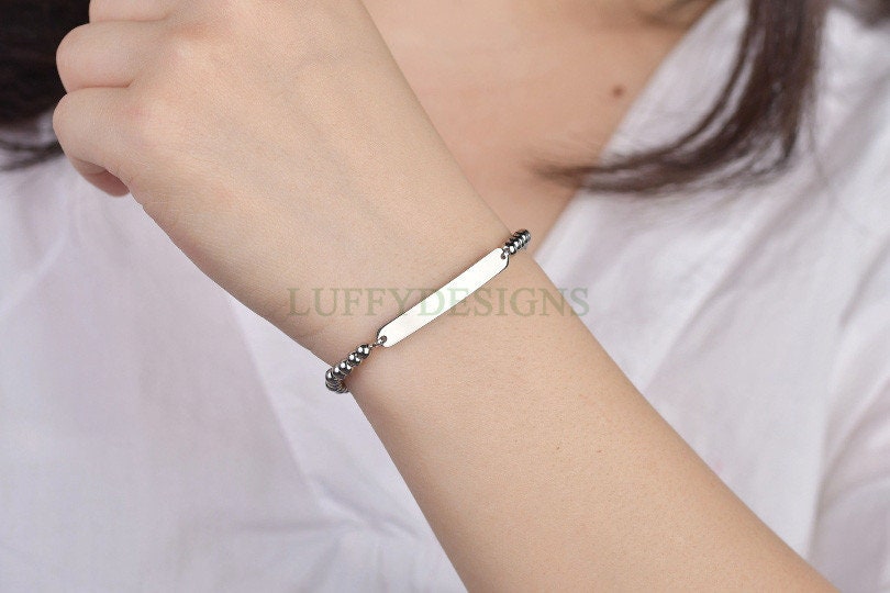 Personalize Bar Bracelet, Ball Chain Bracelet, Custom Name Bracelet, Engraved Jewelry, Bridesmaid Gift For Her,Friendship Gift,Chrismas Gift