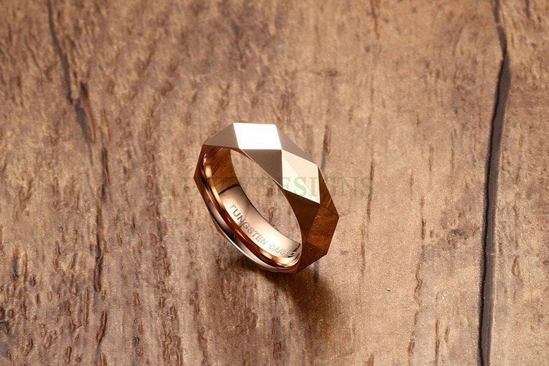 Personalized Ring, Prismatic Cut Surface, Custom Name Ring, Tungsten Carbide Ring, Promise Ring, Engraved Ring, Wedding Band, Gift For Her
