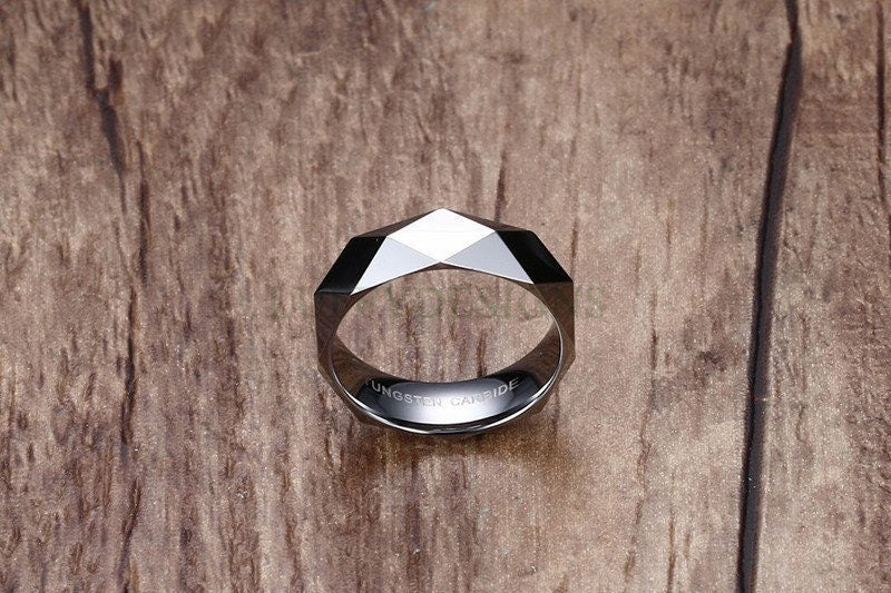 Personalized Ring, Prismatic Cut Surface, Custom Name Ring, Tungsten Carbide Ring, Promise Ring, Engraved Ring, Wedding Band, Gift For Her