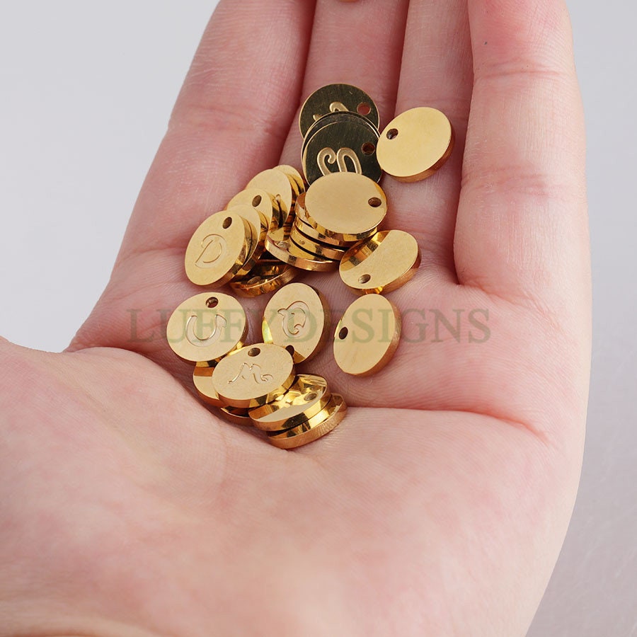 A-Z Uppercase Letter Charm, Alphabet Charm, Gold Letter Pendant, 26 Letters Initial Charms, 18K Gold Plated Stainless Steel, Mirror Polished