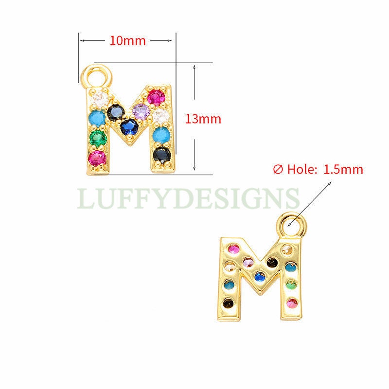 Uppercase Letter Charm, Alphabet Charm, Gold Letter Pendant With Crystal Zircon, 26 Letters CZ Initial Charms, Colorful Initial Pendant