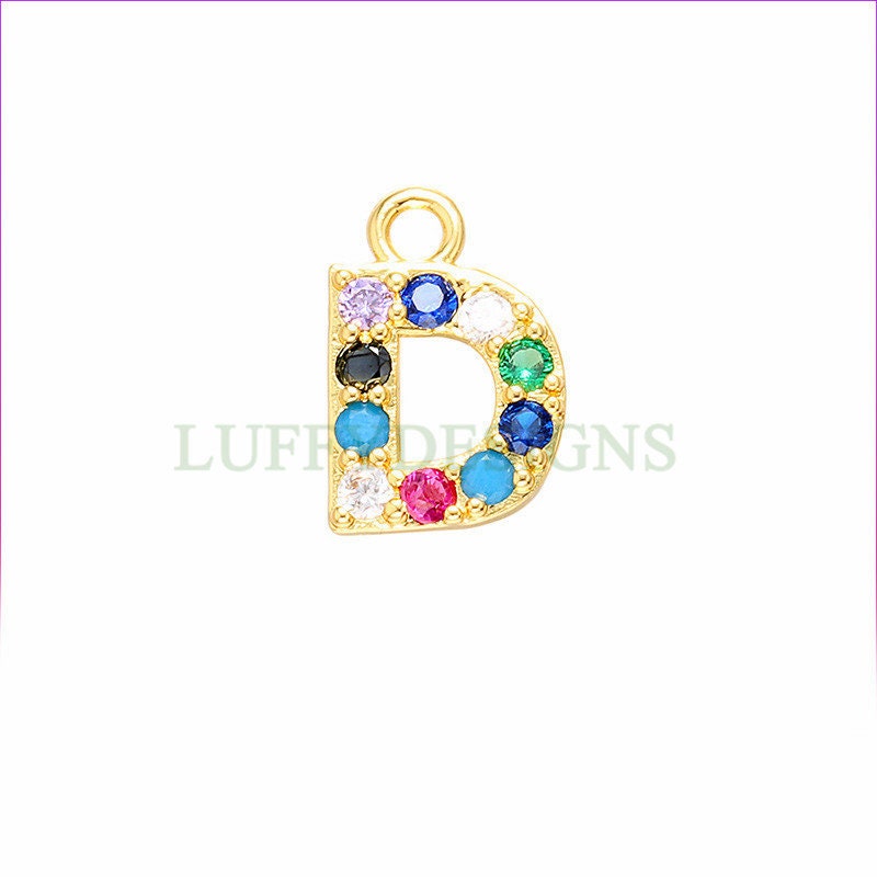 Uppercase Letter Charm, Alphabet Charm, Gold Letter Pendant With Crystal Zircon, 26 Letters CZ Initial Charms, Colorful Initial Pendant