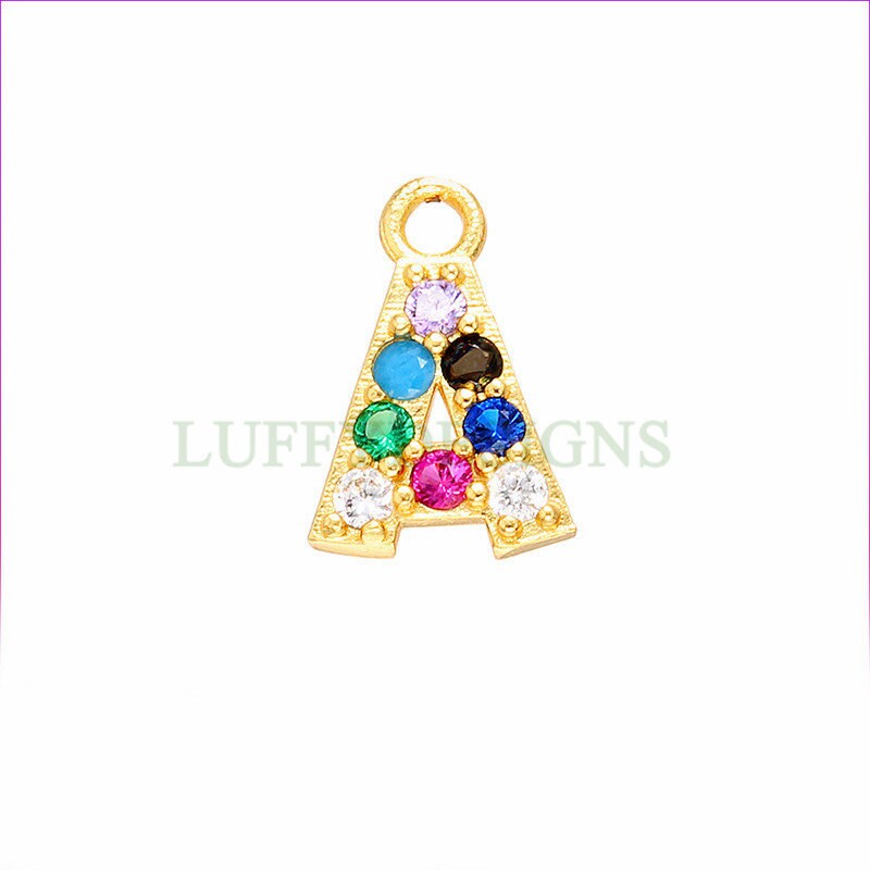 Uppercase Letter Charm, Alphabet Charm, Gold Letter Pendant With Crystal Zircon, 26 Letters CZ Initial Charms, Colorful Initial Pendant