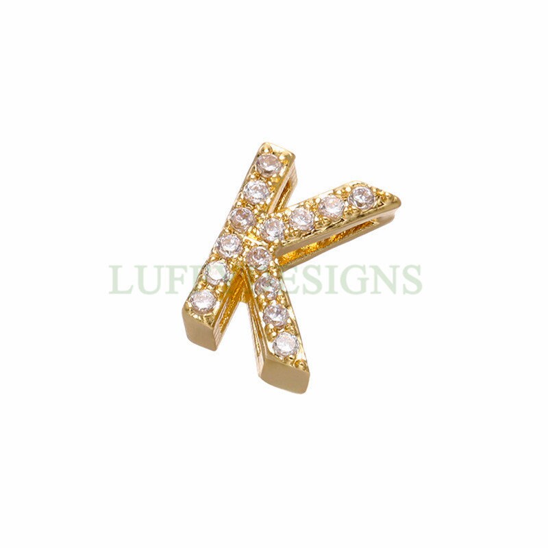 Uppercase Letter Charm, Alphabet Charm, Gold Letter Bead With Crystal Zircon, 26 Letters CZ Initial Charms, Gold Initial Bead Pendant