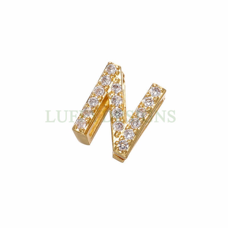 Uppercase Letter Charm, Alphabet Charm, Gold Letter Bead With Crystal Zircon, 26 Letters CZ Initial Charms, Gold Initial Bead Pendant