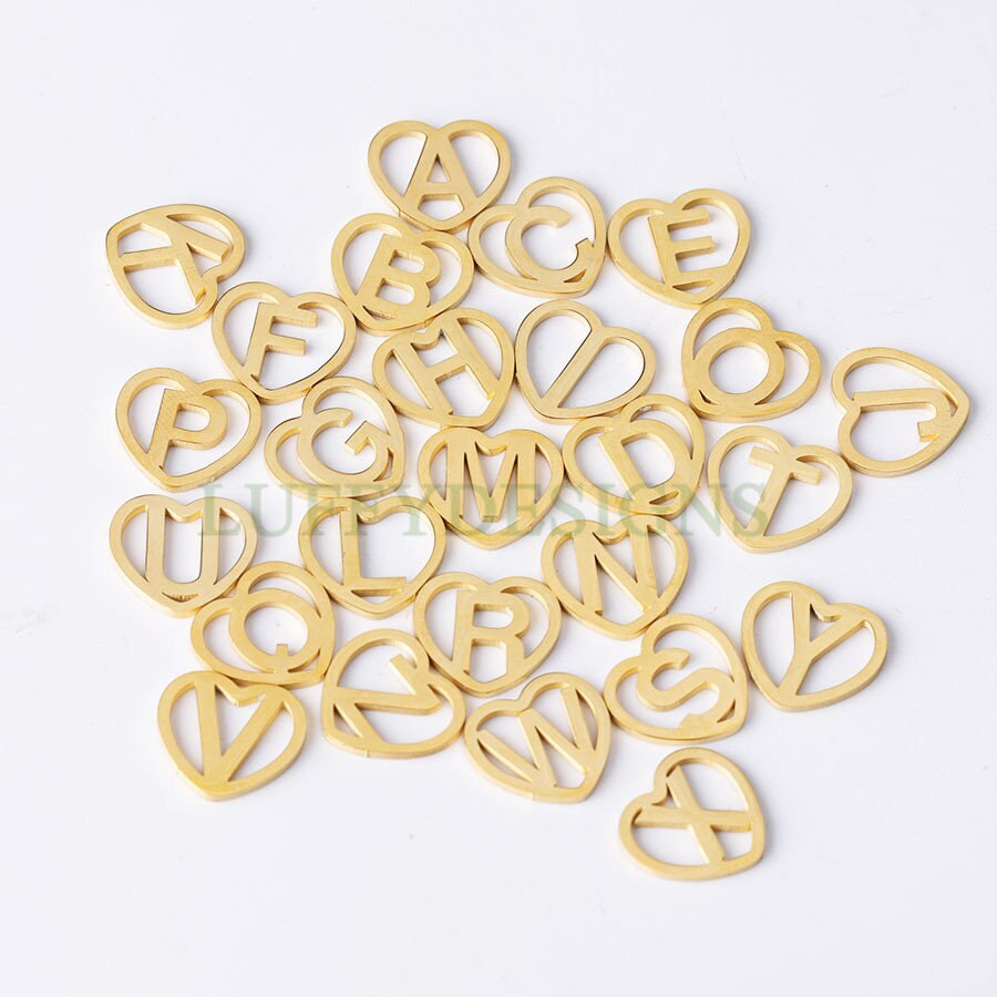 A-Z Uppercase Letter Charm, Alphabet Charm, Gold Letter Pendant, 26 Letters Heart Pendant, Inital Heart Charm, Mirror Polished Hollow Letter