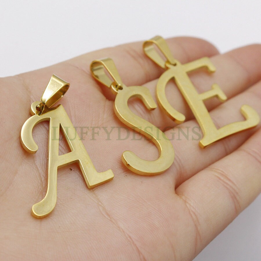 Uppercase Letter Charm, Alphabet Charm, Gold Letter Charm, 26 Letters Initial Charms, 18K Gold Plated Stainless Steel,Mirror Polished Letter