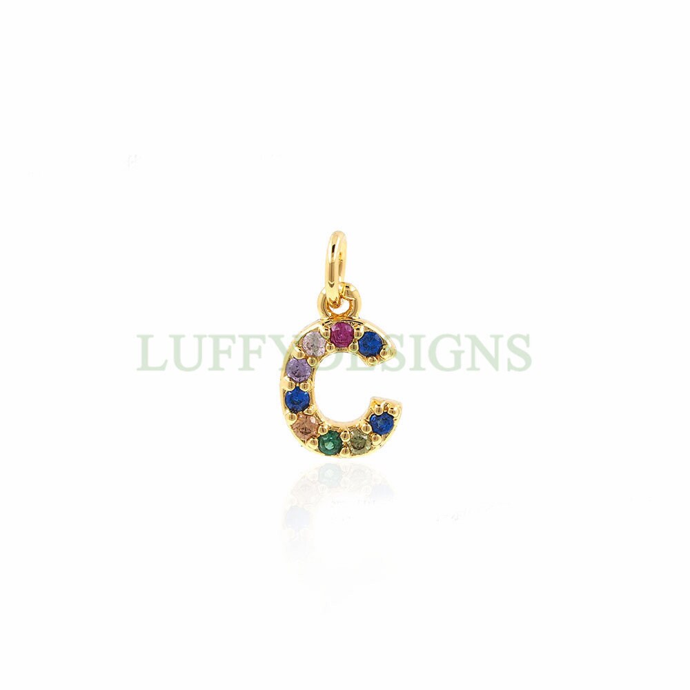 Uppercase Letter Charm, Alphabet Charm, Gold Letter Pendant With Crystal Zircon, 26 Letters CZ Initial Charms, Colorful Initial Pendant