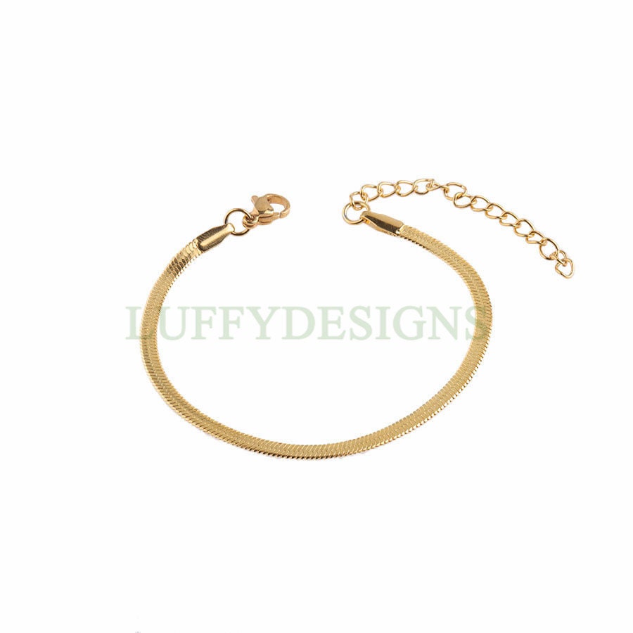 5pcs Finished Flat Snake Bracelet, Gold Snake Bracelet Chains, 18k Gold plated 316L Stainless Steel, DIY Bracelet Making Findings, 3mm/4mm