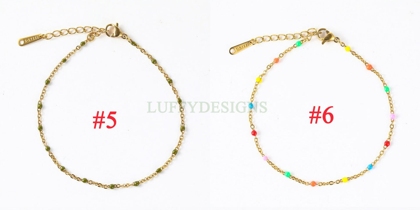 6pcs Enamel Satellite Bracelet, Gold plated Stainless Steel, Unfinished Gold Rosary Bracelet, Rainbow Epoxy Ball Bracelet for Jewelry Making