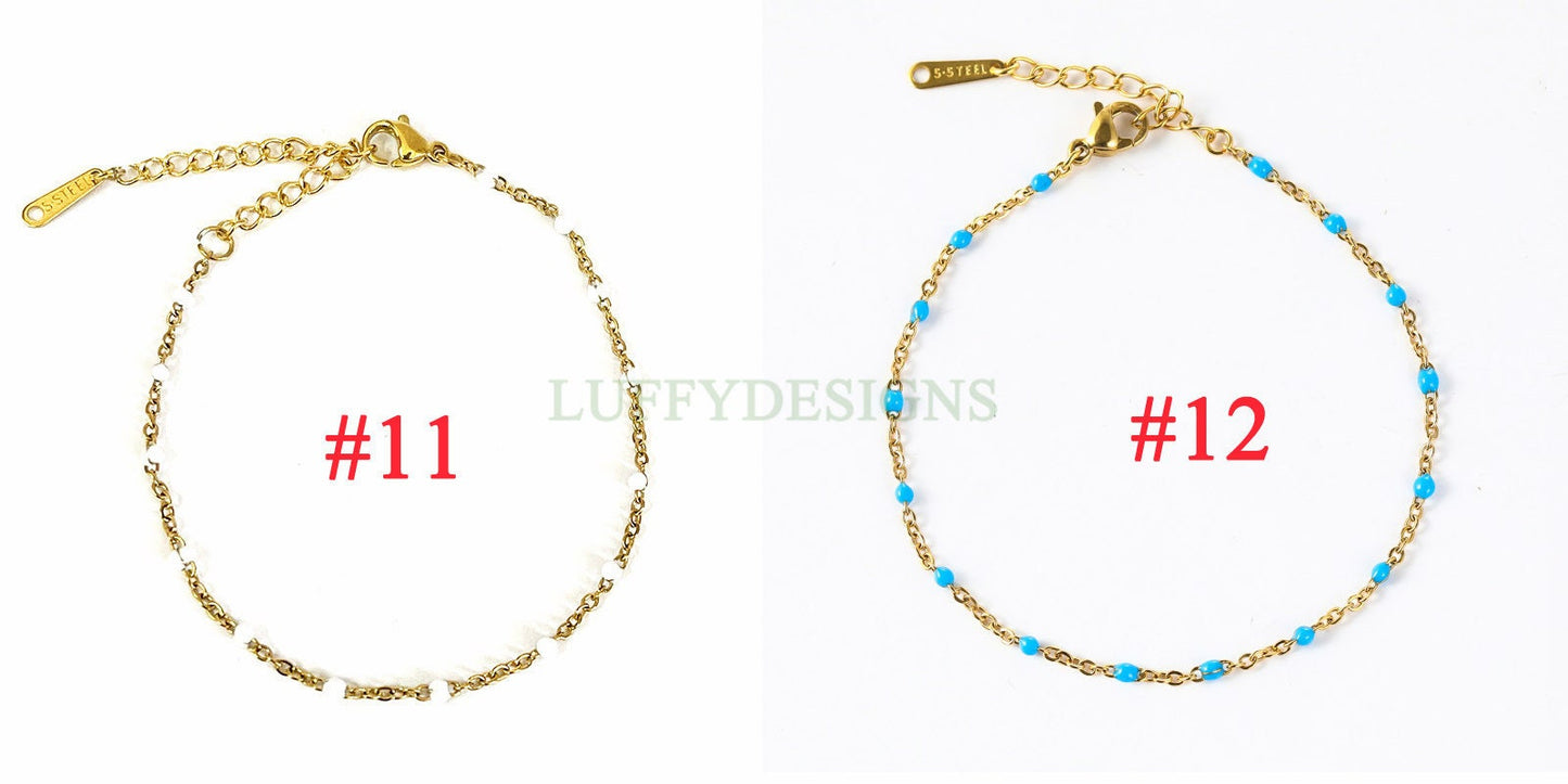 6pcs Enamel Satellite Bracelet, Gold plated Stainless Steel, Unfinished Gold Rosary Bracelet, Rainbow Epoxy Ball Bracelet for Jewelry Making