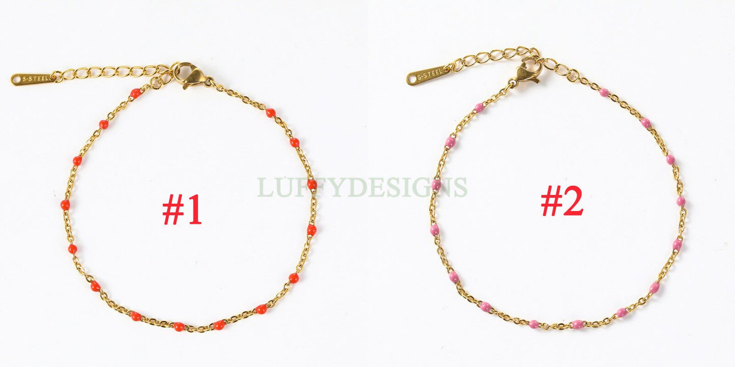 6pcs Enamel Satellite Bracelet, Gold plated Stainless Steel, Unfinished Gold Rosary Bracelet, Rainbow Epoxy Ball Bracelet for Jewelry Making