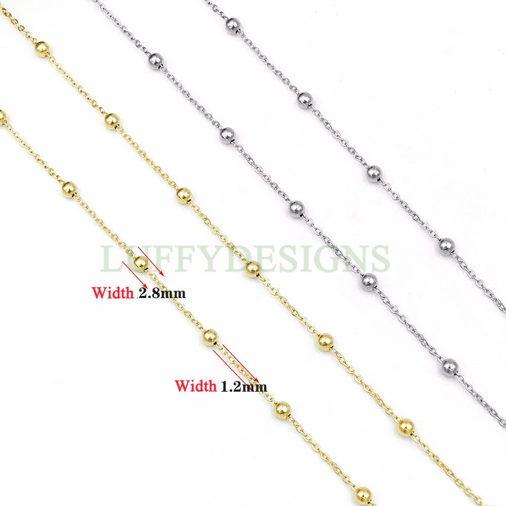 16ft/5m Gold Beads Chain, 1.2mm/1.5mm Silver Chain with Beads, 18k Gold plated Stainless Steel, Spacer Beads Chain, Unfinished Chain
