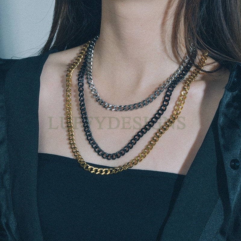 5pcs Gold Cuban Link Chain Necklace, Miami Cuban Curb Links, Cuban Men Necklace, Women Necklaces, Gift for Men, Gold plated Stainless Steel
