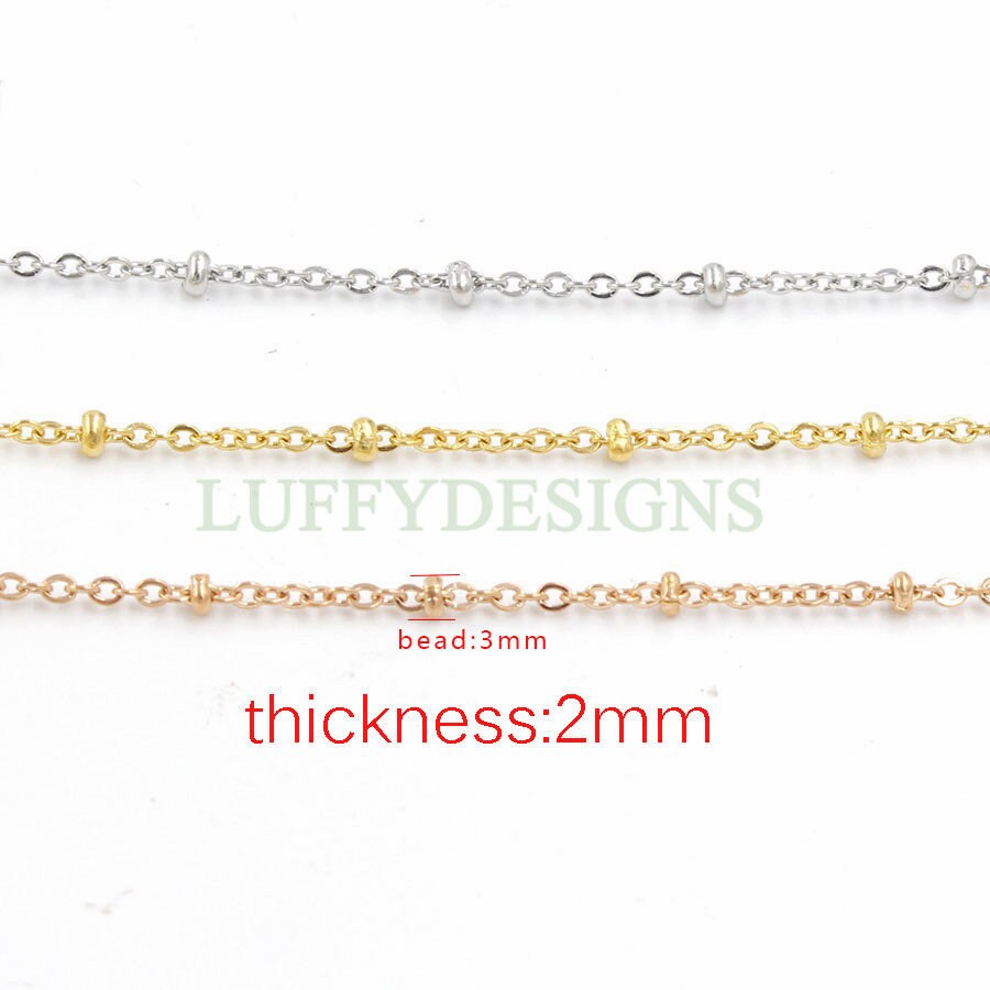 5pcs Finished 316L Stainless Steel Chain, 2.0mm Gold Chain with Beads, Silver Beads Chains, 18k Gold /Rose Gold plated, 16 /18 /20 inches