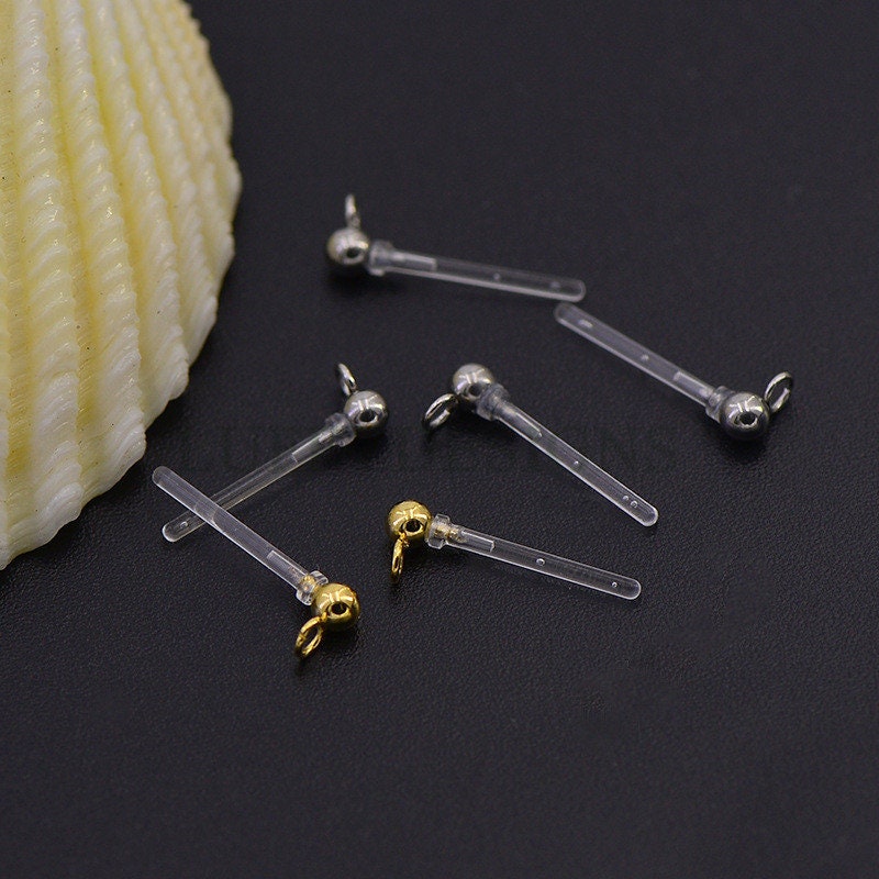 20pcs Invisible Earring Findings, Studs with Backs, Clear Plastic Earring Posts, hypoallergenic Resin Ear Stud, Jewelry Supplies