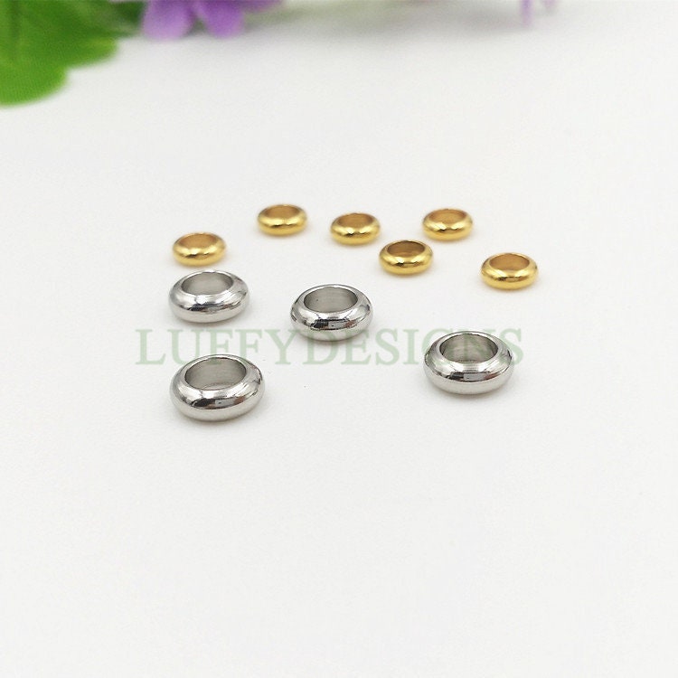 20pcs Gold Roundel Spacer Beads, Seamless Circle Ring, Flattened Round Beads, Seamless Round For Bracelet Making, 18K Gold plated
