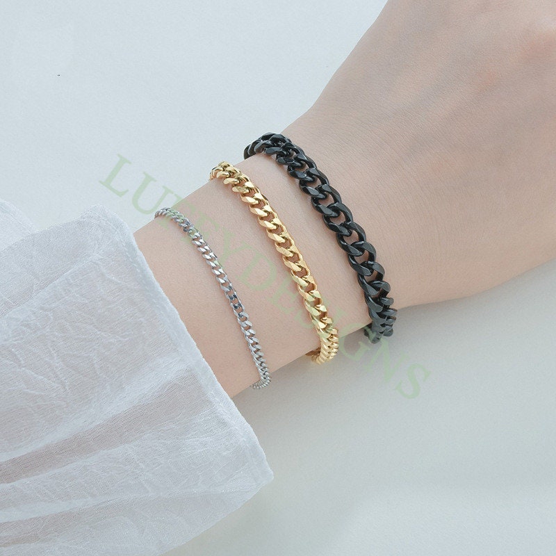 5pcs Gold Cuban Link Chain Bracelet, Miami Cuban Curb Links, Cuban Men Bracelet, Women Bracelet, Gift for Men, Gold plated Stainless Steel