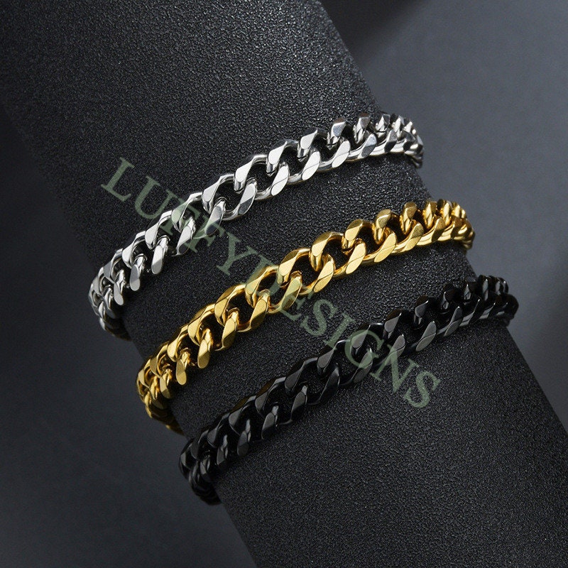 5pcs Gold Cuban Link Chain Bracelet, Miami Cuban Curb Links, Cuban Men Bracelet, Women Bracelet, Gift for Men, Gold plated Stainless Steel