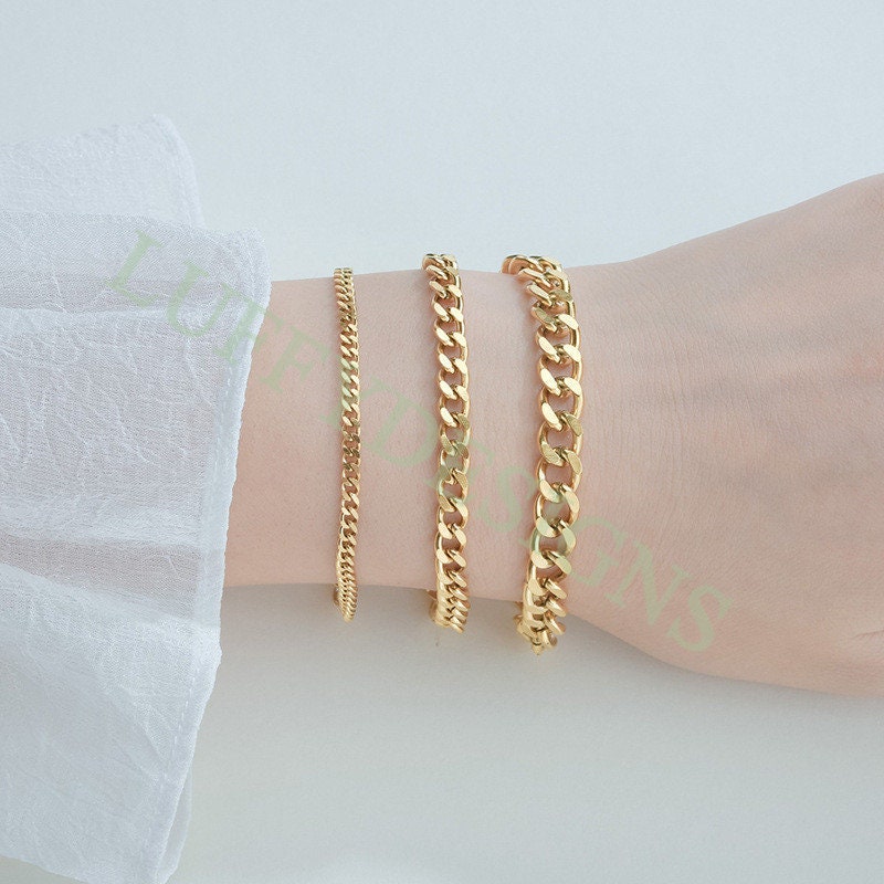 5pcs Gold Cuban Link Chain Bracelet, Miami Cuban Curb Links, Cuban Men Bracelet, Women Bracelet, Gift for Men, Gold plated Stainless Steel