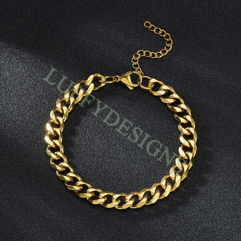 5pcs Gold Cuban Link Chain Bracelet, Miami Cuban Curb Links, Cuban Men Bracelet, Women Bracelet, Gift for Men, Gold plated Stainless Steel